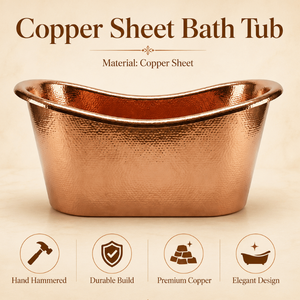 Baignoire en cuivre de luxe moderne avec un design élégant et autoportant |   Finition en cuivre artisanale de qualité supérieure pour salles de bain inspirées des spas - Product Image 4