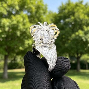 <b>Crown</b> Iced Out Moissanite <b>Ring</b> Micro Pave Unisex Hip Hop Luxury Iced Out Diamond <b>Ring</b> White Gold Round Brilliant Cut Unisex - Product Image 1