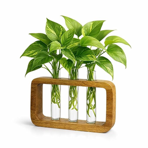 Vase à fleurs mural en bois et bambou pour la décoration de la maison, salon et bureau, par la collection artisanale, design moderne et luxueux, personnalisable - Product Image 2