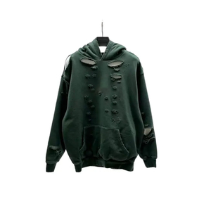Sudadera con Capucha Extra Grande para Hombre, Diseño con Recortes, Color Sólido, 100% Algodón French Terry, Ropa de Otoño - Product Image 1