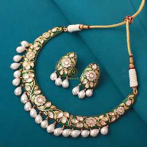 Kaanti Meenakari Polki <b>Necklace</b> & <b>Earring</b> <b>Set</b>-Gold Plated Festival <b>Bridal</b> Jewelry - Product Image 3