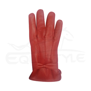 Gants en cuir pour femmes, en peau de mouton véritable rouge, avec poignets à nœud papillon, logo en relief, gants élégants pour femmes, mode hiver - Product Image 2
