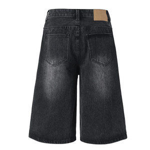 Men's High Waist Washed <b>Denim</b> Bermuda Shorts Solid Color Casual Style With Pockets Button Fly Cotton Canvas <b>Material</b> - Product Image 6