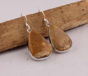 925 <b>Sterling</b> <b>Silver</b> Natural Bumblebee Jasper <b>Earrings</b> Yellow Jasper Teardrop <b>Dangle</b> <b>Earrings</b> Handmade Gemstone Jewelry Wholesale - Product Image 2