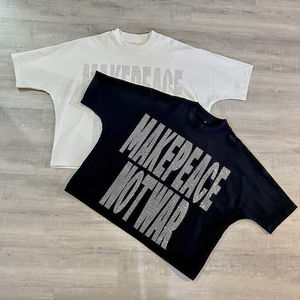 Camiseta de Algodón para Hombre con Logotipo Personalizado, de Alta Calidad, Estilo Urbano, con Pedrería, Corte Cuadrado y Manga Corta - Product Image 1