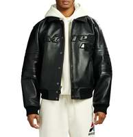 Chaqueta Bomber de Cuero Negra para Hombre Avirex, Impermeable, Resistente al Viento, Diseño con Parche de Logotipo en Relieve, Cuello Camisero, Corte Regular