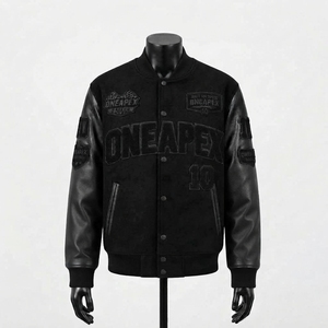 Men's Black <b>Racing</b> <b>Jacket</b> Leather Sleeves Letterman Bomber <b>Jacket</b> Motorsport Streetwear Custom Wholesale - Product Image 2