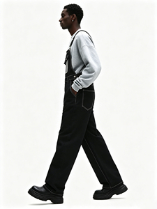 Nouvelles salopettes en jean noir pour homme 2026, avec surpiqûres contrastées, coupe ample, style streetwear, combinaison de travail - Product Image 2