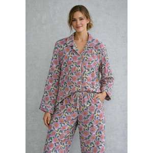 Ensemble de pyjama en coton imprimé pour femmes, vêtements de nuit doux et respirants, coupe confortable, vêtements de détente pour femmes, vêtements de maison décontractés - Product Image 1