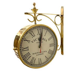Antique Victoria Station London Railway <b>Wall</b> <b>Clock</b> Double Sided <b>Vintage</b> Brass Hanging <b>Clock</b> With Roman Numerals For Home Decor - Product Image 3
