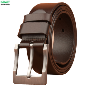 Cinturón Formal de Cuero Genuino, Hebilla Rectangular Plateada, Color Marrón Sólido, Cinturón Duradero para Hombre, Apto para las Cinco Estaciones - Product Image 1