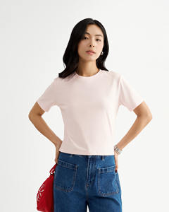 T-shirt basique d'été décontracté pour femme de haute qualité, à manches courtes, couleur unie, en coton, coupe ajustée, respirant, séchage rapide, style crop - Product Image 1