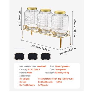 Set da 2-3 Dispenser per Bevande in Acciaio Inox da 2 Galloni e 5L con Supporto in Metallo per Feste - Product Image 5