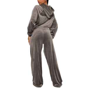 Elegant High Quality Smooth Fabric Outdoor Apparel <b>Zipper</b> Up <b>Top</b> And Matching Active Sweatpants Velvet Track Suit - Product Image 2