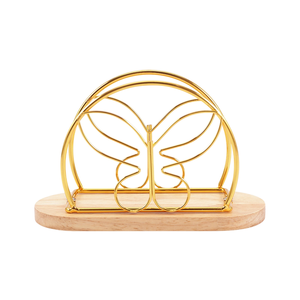 Gold <b>Butterfly</b> Napkin Holder for <b>Dining</b> <b>Table</b> Elegant Metal Tissue Paper Stand with Wooden Base Decorative Kitchen Restaurant - Product Image 1
