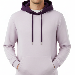 Sudadera con capucha para hombre al por mayor, estilo streetwear, en bloques de color lavanda y morado oscuro, fabricación OEM personalizada - Product Image 3