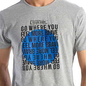 T-shirt gris à manches courtes pour homme avec imprimé cercle bleu et texte gras, col rond décontracté, coupe régulière, 100 % coton jersey respirant - Product Image 5