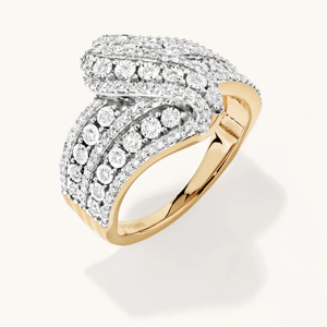 Women's 18K <b>Gold</b> Diamond <b>Cocktail</b> <b>Ring</b> Rhodium Plated Round Brilliant Cut Luxury Geometric Wedding Band - Product Image 3