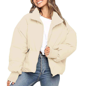 Veste d'hiver matelassée pour femme en polyester enduit, à capuche, manches longues, en tissu matelassé chaud, fermeture éclair, tendance, pour le quotidien - Product Image 1
