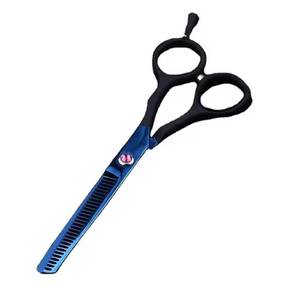 Ciseaux à cheveux bleus avec lames en acier inoxydable tranchantes, manche moyen, conception pour droitiers, pour usage professionnel - Product Image 4