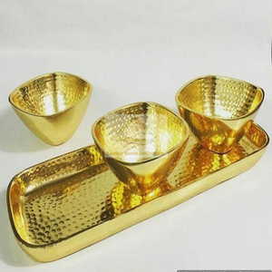 Abordable 3 bols en 1 plateau en acier inoxydable avec design martelé or PVD manteau présentoir de nourriture cornichons bols de service pour table - Product Image 2