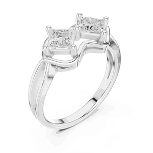 Anillo Unisex Toi Et Moi con Diamante Cultivado en Laboratorio, Corte Princesa Doble, Cuatro Puntas, Color E, Oro Sólido de 18K, Anillo de Compromiso - Product Image 6