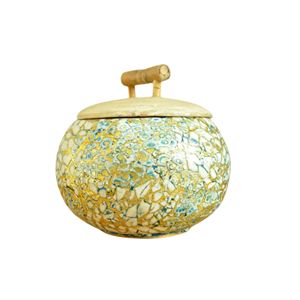 Pot de cuisine en bambou incrusté de nacre fait main, récipient de rangement décoratif naturel avec couvercle pour usage domestique quotidien - Product Image 3