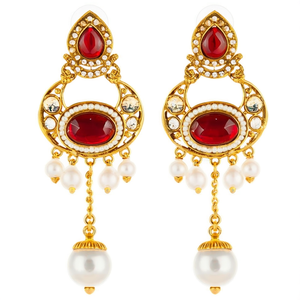 Élégantes boucles d'oreilles pendantes en or style héritage avec perle en pierre Pota pour femme, idéales pour les fêtes, mariages, occasions festives et bijoux ethniques - 10575610RD - Product Image 2