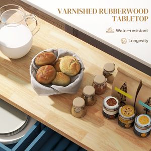 Carrello da Cucina Turchese con Piano in Legno di Gomma, Porta Spezie, Portasciugamani e Cassetti - Product Image 4