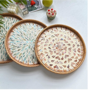 Plateau de service en rotin écologique avec base en nacre, tissé à la main, design personnalisable, couleur décorative, utilisation à la maison ou au restaurant - Product Image 6