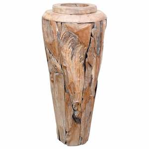 Grand vase décoratif en teck naturel, produit en bambou et en bois massif - Product Image 4