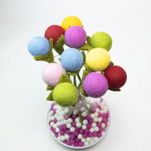 Fleurs en feutre faites à la main en forme de pompon, bouquets de boules de feutre en laine colorées, mini fleurs pour loisirs créatifs, décoration, fil de feutre, vente en gros - Product Image 3