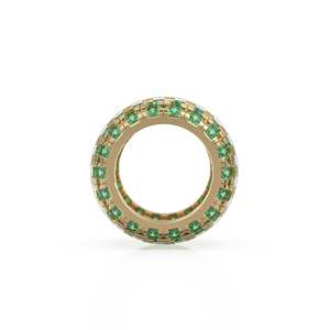 Rondelles d'émeraude en or massif italien 14K, grandes, rondes, avec émeraude sertie pavé, breloque d'appoint texturée - Product Image 4