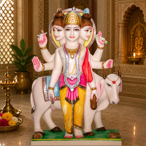 Premium Marble Dattatreya Statue | Handcrafted White Marble Lord Dattatreya Murti with Cow | MALIYAS Jaipur - Product Image 1