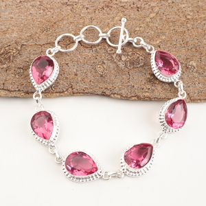 Pulsera de Plata de Ley 925 con Turmalina Rosa, Joyería de Moda, Diseño de Latón con Corte en Forma de Pera para Mujer - Product Image 1