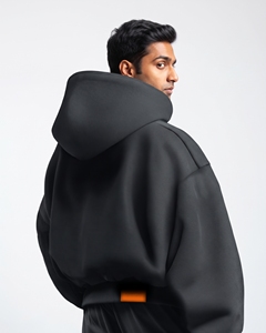 Sweat à capuche oversize court pour homme avec cordon de serrage, épaules tombantes, manches ballon et taille côtelée - Product Image 3