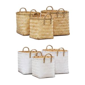 Vietnam Handmade Flush Color Bamboo <b>Basket</b> Set Storage Bins Laundry Kitchen Organizer with <b>Handles</b> Portable Multifunction - Product Image 4