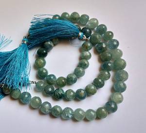 Cuentas redondas facetadas de aguamarina natural AAA de 9-9.5 mm, cuentas de piedras preciosas de aguamarina de 9.5 pulgadas, cuentas de aguamarina azul para joyería - Product Image 1