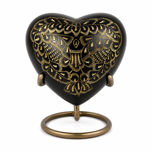 Beautiful Black Brass Engraved Heart Shaped <b>Keepsake</b> Cremation <b>Memorial</b> <b>Keepsakes</b> Urn for Funeral Ashes - Product Image 1