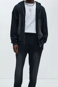 Sudadera con Capucha Negra para Hombre, con Cierre, Tejida, de Algodón, Informal, para Otoño, de Color Sólido, con Bolsillos, Corte Regular - Product Image 6