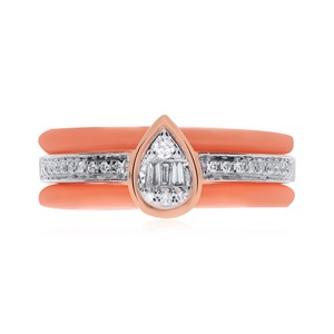แหวนเพชรทรงหยดน้ำทองคำขาว 18K พรีเมียม ประดับด้วยเคลือบสีคอรัล วงแหวนกว้างสำหรับผู้หญิง แหวนเพชรทรงหยดน้ำสุดหรู - Product Image 3