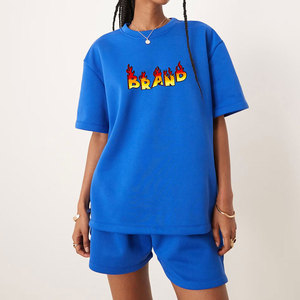Ensemble T-shirt et short imprimé flamme bleue pour homme, décontracté, 100 % coton tricoté, respirant, tenue d'été, séchage rapide, ensemble personnalisé pour homme - Product Image 5