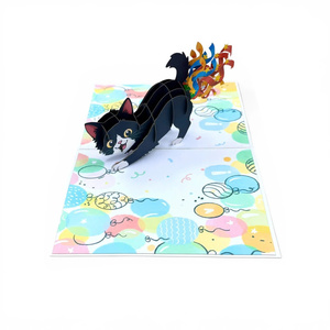 Tarjeta de Felicitación 3D Pop-Up de Gato con Diseño de Feliz Cumpleaños, Hecha a Mano con Papel, Impresión Offset, Diseño Personalizado, Corte Láser, Animal - Product Image 2