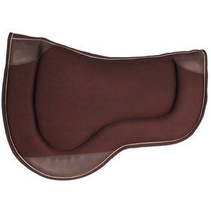 Tapis de selle personnalisés pour courses hippiques avec logo, en maille marron, avec bordure à surpiqûres blanches, vente en gros - Product Image 5