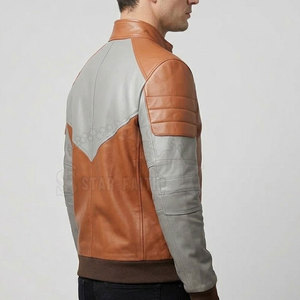 Latest Men's Winter High Quality Genuine Leather Stand Collar Front Logo Eco-Friendly Breathable Motorbike <b>Jacket</b> - Product Image 3