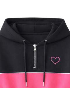 Ensemble crop top et short pour femme, noir et rose, blocs de couleur, fermeture éclair, polyester et coton, vêtements de sport décontractés, tenue deux pièces - Product Image 4