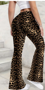 Women s High Waist Leopard Print Flare <b>Pants</b> Loose Fit Full Length Knitted Casual <b>Summer</b> <b>Pants</b> Elastic Waist Non Denim - Product Image 5