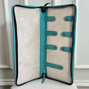 Nouveauté 2026 : Organisateur de bijoux en cuir de vachette de haute qualité, étui de voyage de luxe en cuir turquoise avec fermeture éclair longue style western - Product Image 6