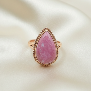 Natural Rhodonite Gemstone 925 Sterling Silver <b>Ring</b> Teardrop Handmade Beaded Frame Rose Gold Yellow Gold Plated Jewelry for Men - Product Image 2