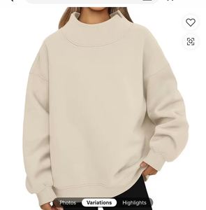 Sweat-shirt surdimensionné à col rond pour femme, orné de sequins et de cristaux, couleur unie, épaules tombantes, manches longues, tricoté en coton et fibre de bambou, collection automne - Product Image 1